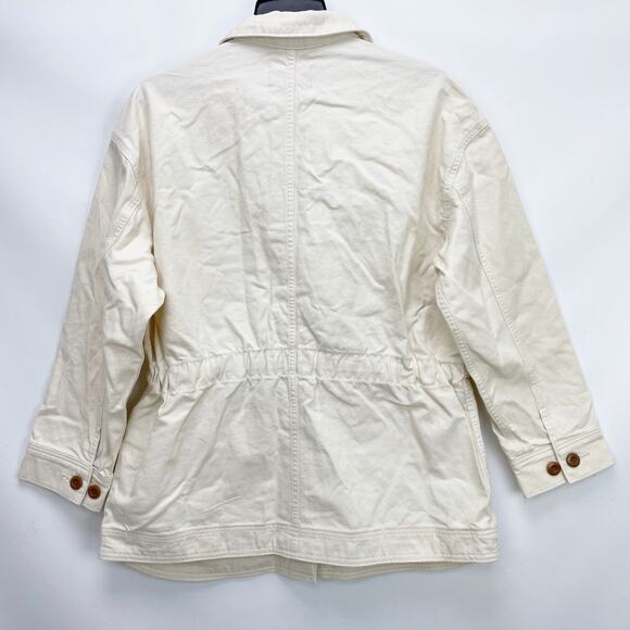Everlane Womens Cinchable Chore Jacket Small Cream Bone Cotton Canvas Button NWT - Picture 7 of 10